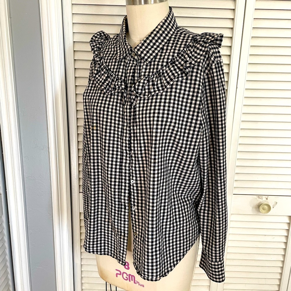 Buffalo plaid women’s blouse checkered long sleeve ruffle